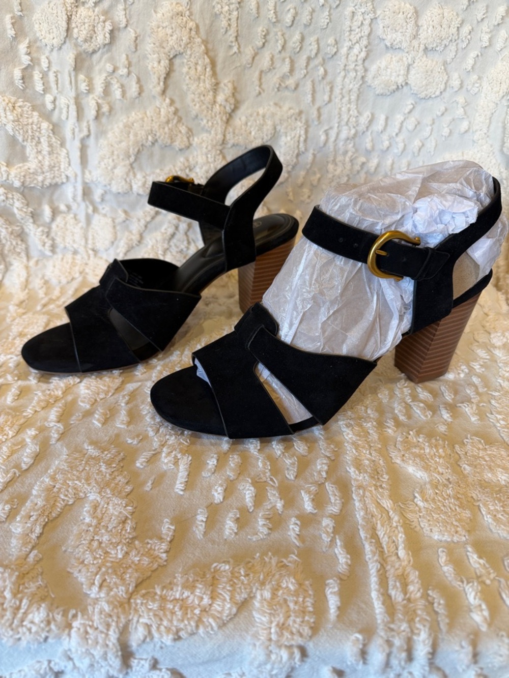 Giani Bernini Black Suede Slingback Sandals with Gold Buckle